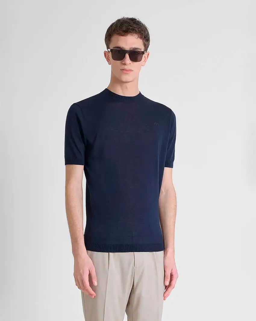 Maglia mezza manica Antony Morato blu in misto cotone e viscosa