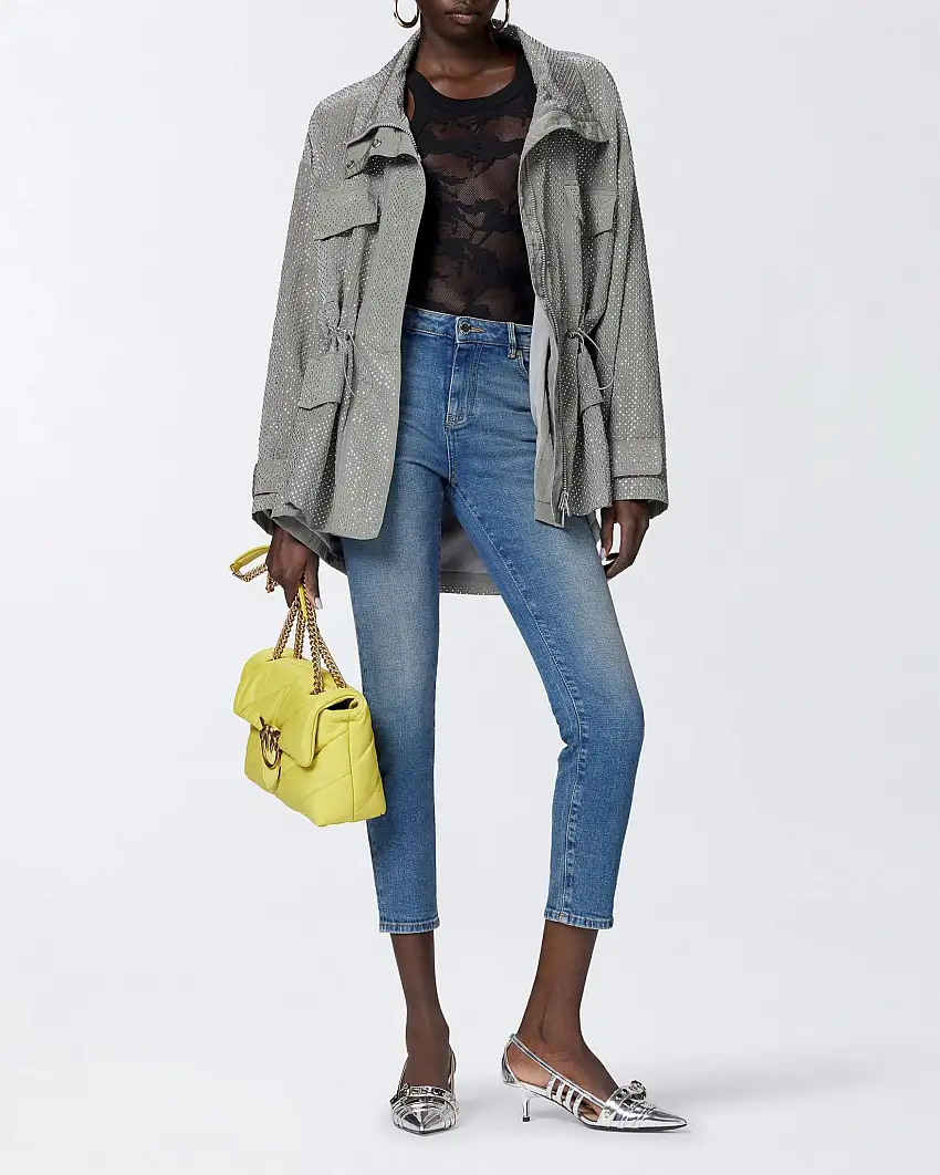 Jeans cropped skinny blu lavaggio medio Pinko in cotone stretch