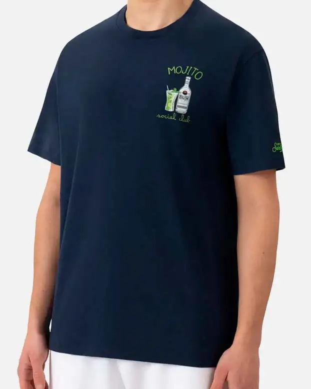 T-shirt MC2 Saint Barth blu con ricamo Mojito Social Club sul petto