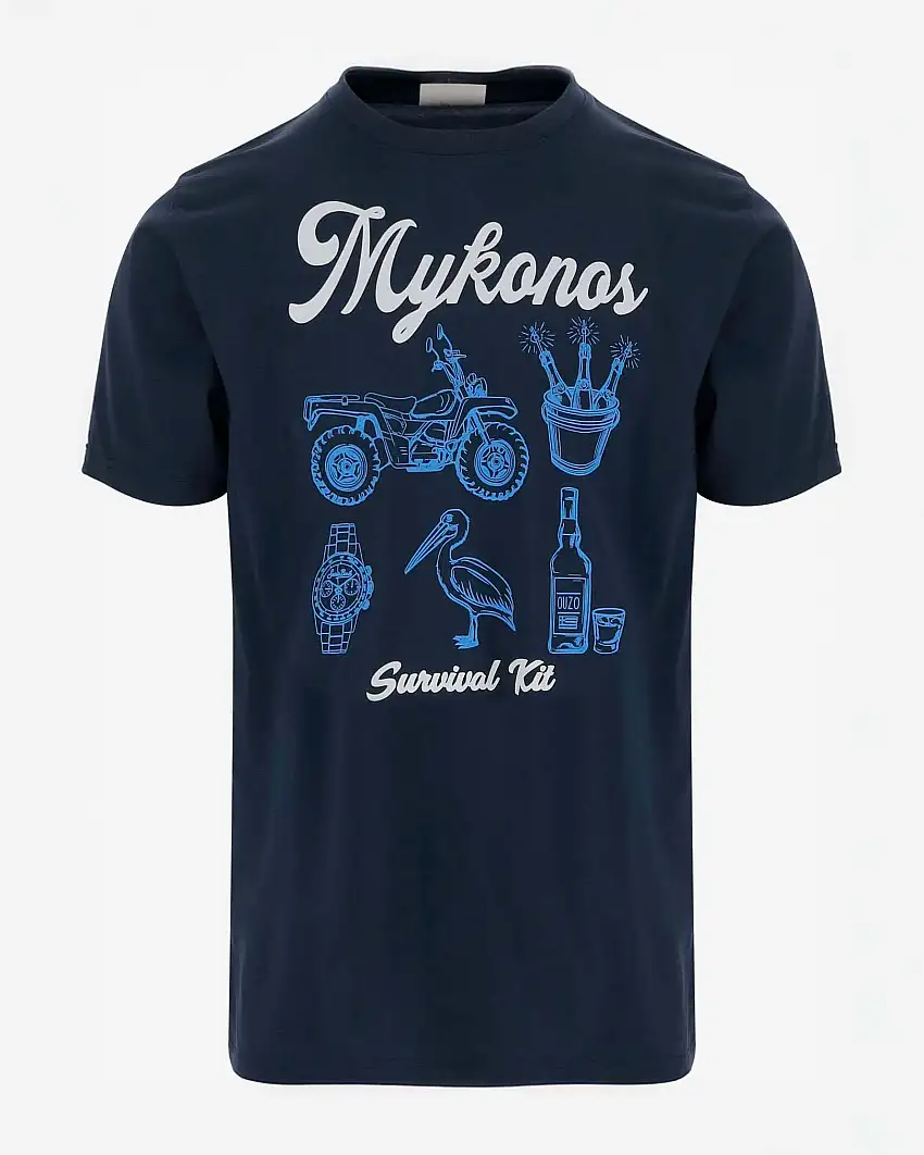 T-shirt MC2 Saint Barth blu con stampa Mykonos Kit davanti