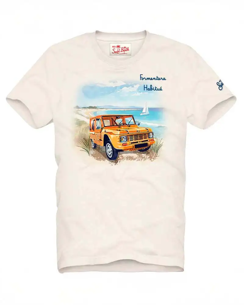 T-shirt MC2 Saint Barth bianca con stampa Formentera Habituè