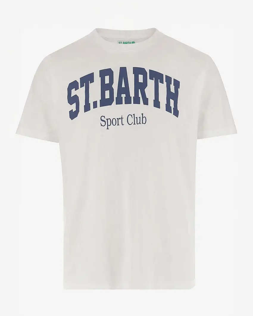 T-shirt MC2 Saint Barth bianca con stampa scritta logo e sport club davanti