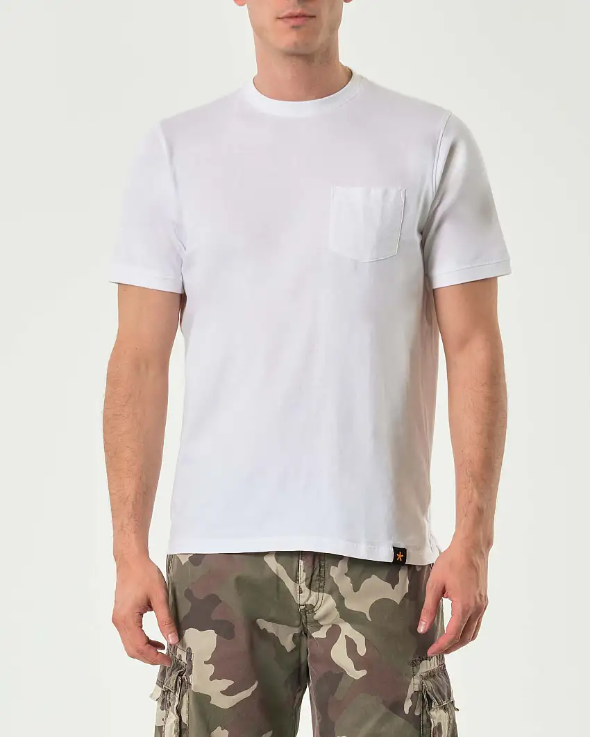 T-shirt mezza manica My Stuff bianca in cotone stretch con taschino