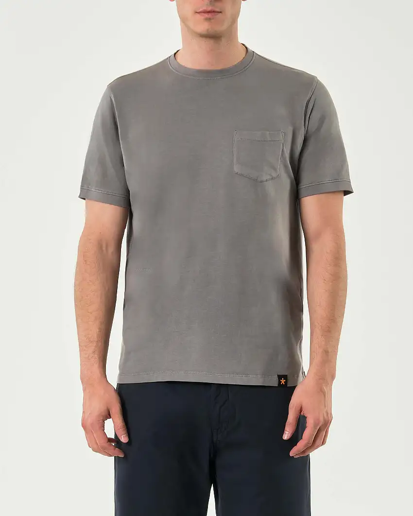 T-shirt mezza manica My Stuff grigia in cotone stretch con taschino