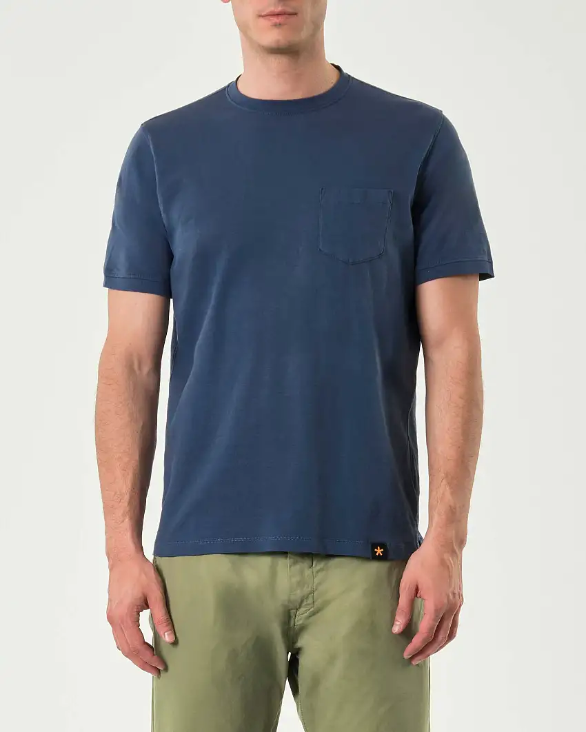 T-shirt mezza manica My Stuff blu indaco in cotone stretch con taschino