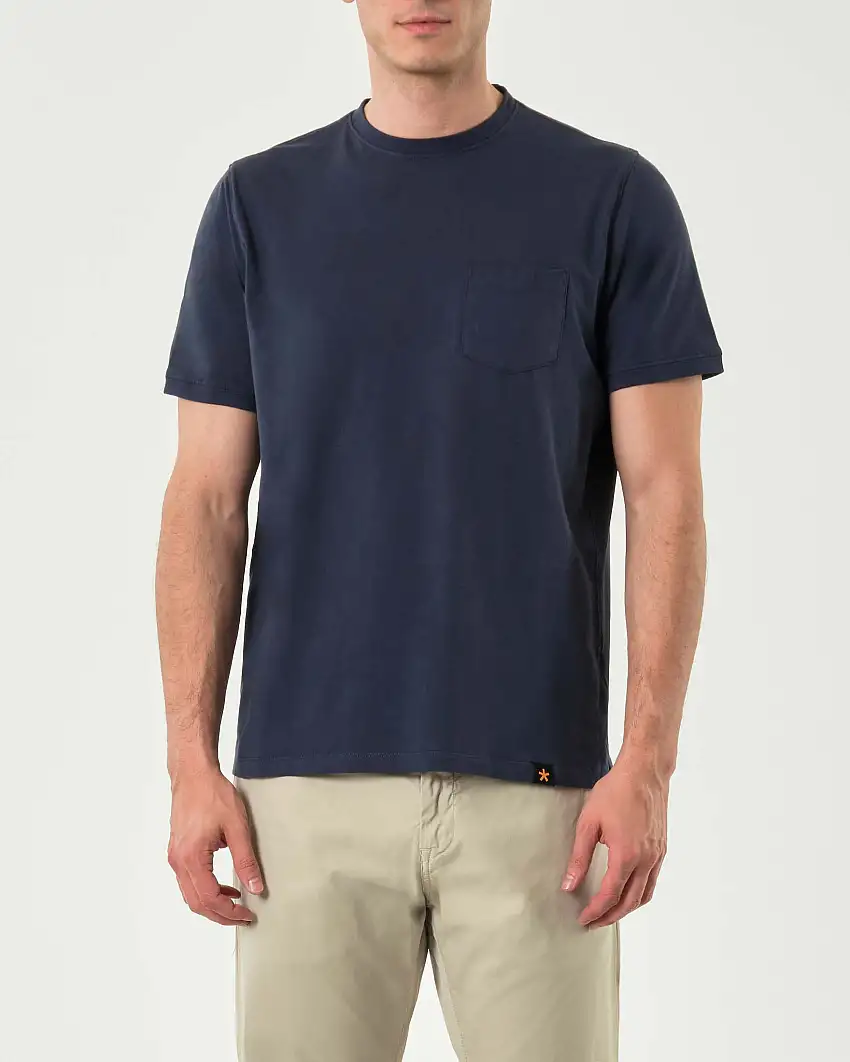 T-shirt mezza manica My Stuff blu in cotone stretch con taschino