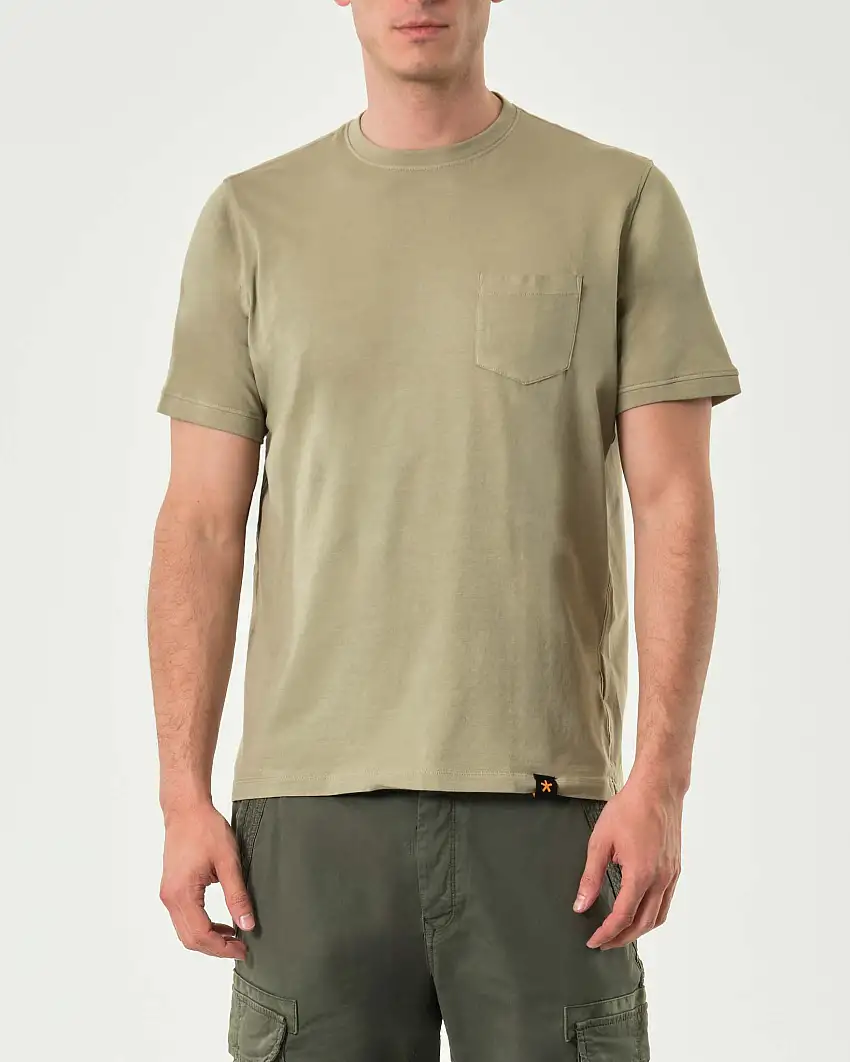 T-shirt mezza manica My Stuff verde militare in cotone stretch con taschino