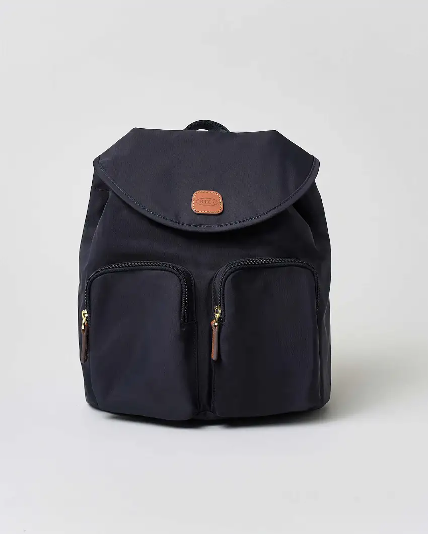 Zaino blu Bric's in nylon con doppio tascone frontale e spallacci regolabili