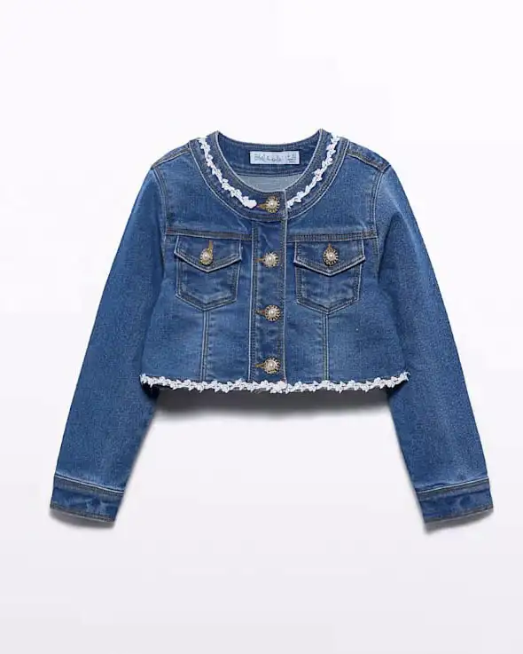 Giacca Abel & Lula in jeans a lavaggio scuro con maxi fiocco sul retro