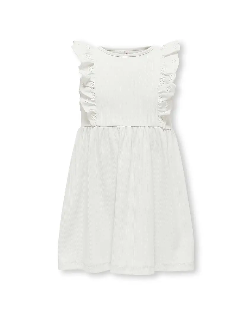 Abito Only bianco fit and flare a costine con rouches sangallo