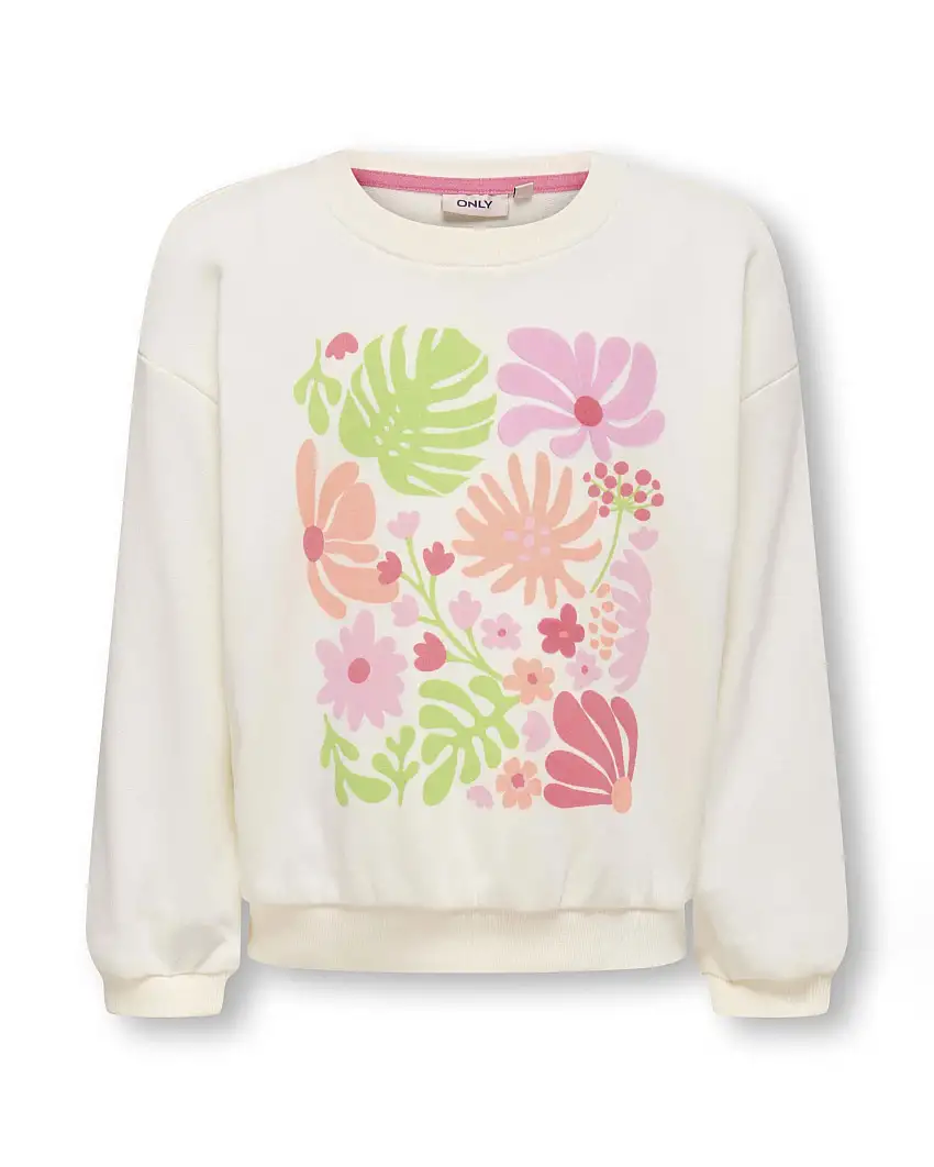 Felpa girocollo Only color avorio con stampa floreale