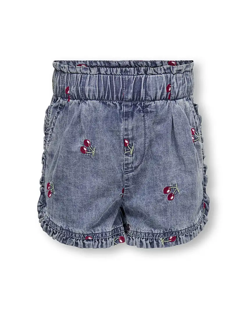 Short Only in tela stone washed di cotone con ciliegie ricamate