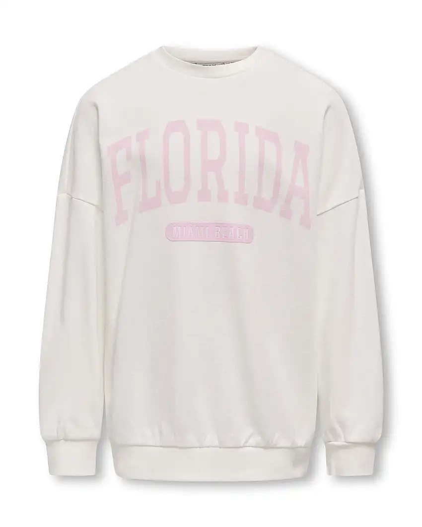 Felpa over Only color panna con stampa scritta Florida rosa