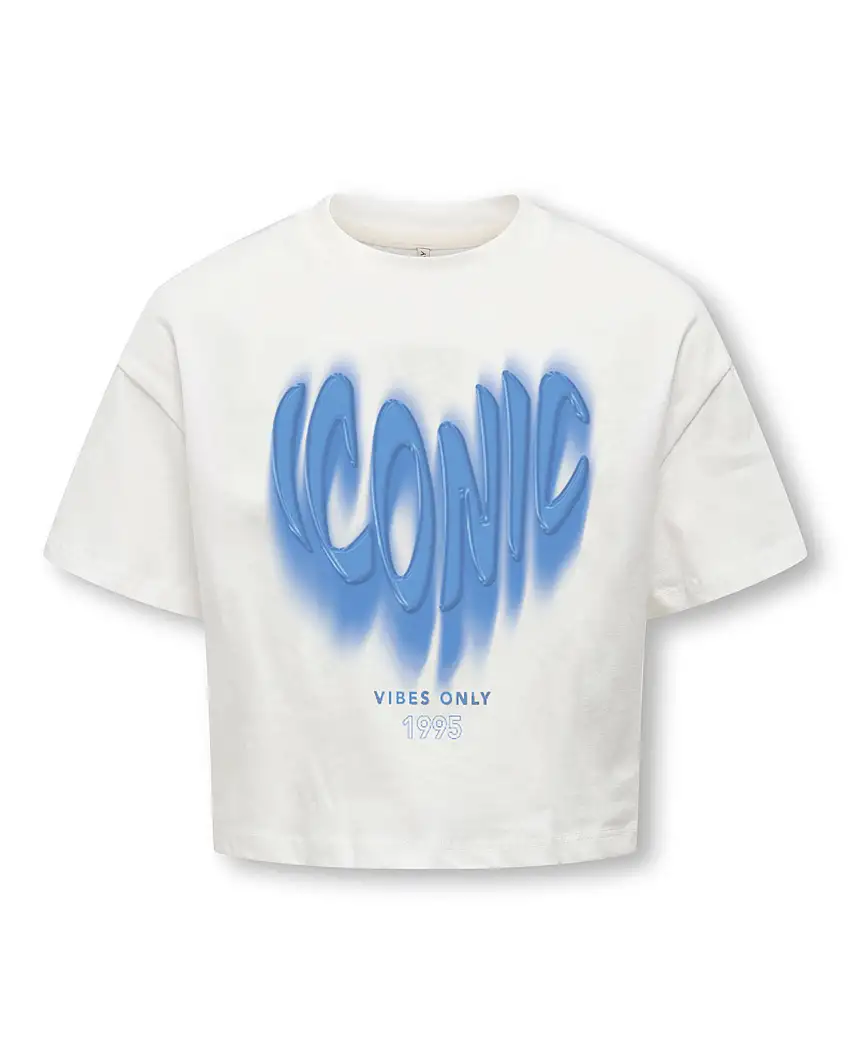 T-shirt Only bianca cropped con scritta Iconic blu royal