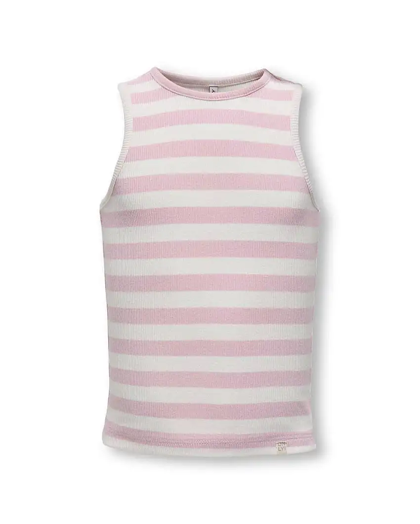 Canotta Only in cotone a costine a righe bianche e rosa