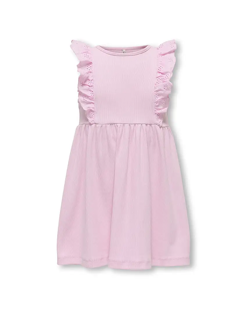 Abito Only rosa fit and flare a costine con rouches sangallo