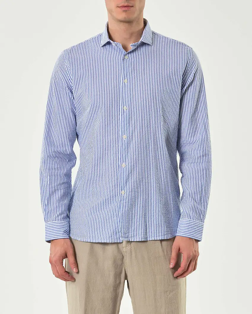 Camicia Paul Baker bastoncino bianco celeste in seersucker di puro cotone