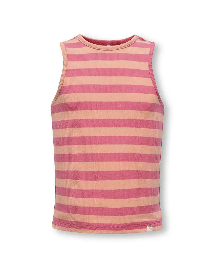 Canotta Only in cotone a costine a righe fucsia e pesca