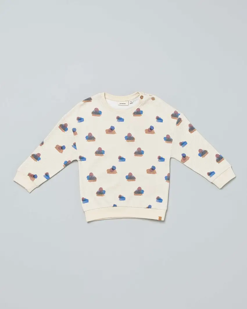 Felpa beige in cotone a fantasia colorata all-over