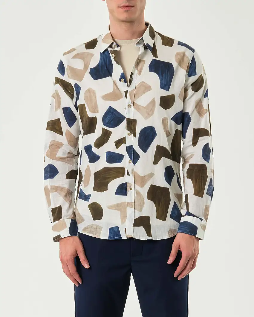 Camicia Paul Baker panna a fantasia geometrica astratta multicolor