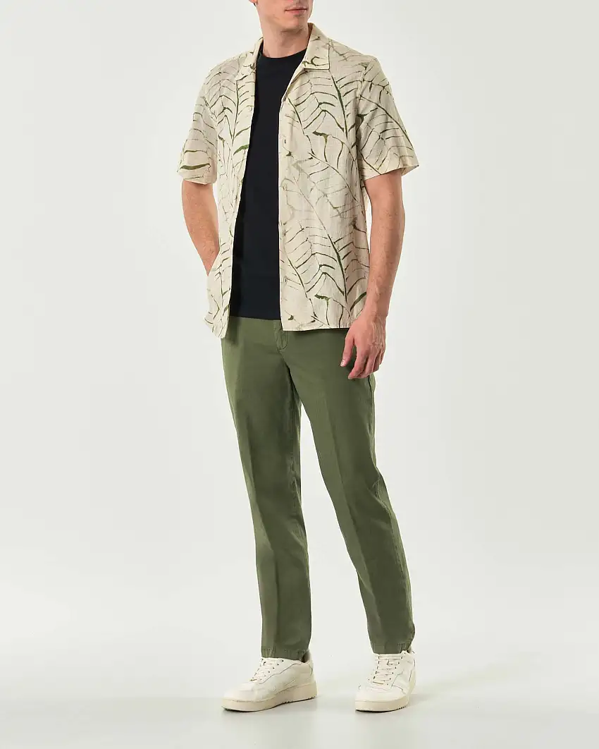 Pantalone chino Paul Baker verde militare in misto lino e cotone stretch