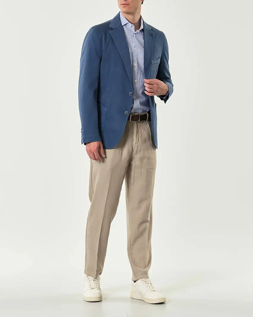 Blazer Paul Baker blu indaco in cotone stretch con impunture a vista