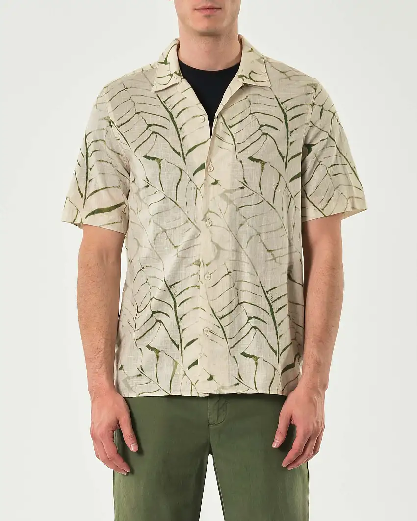 Camicia mezza manica Paul Baker beige a fantasia foglie verdi