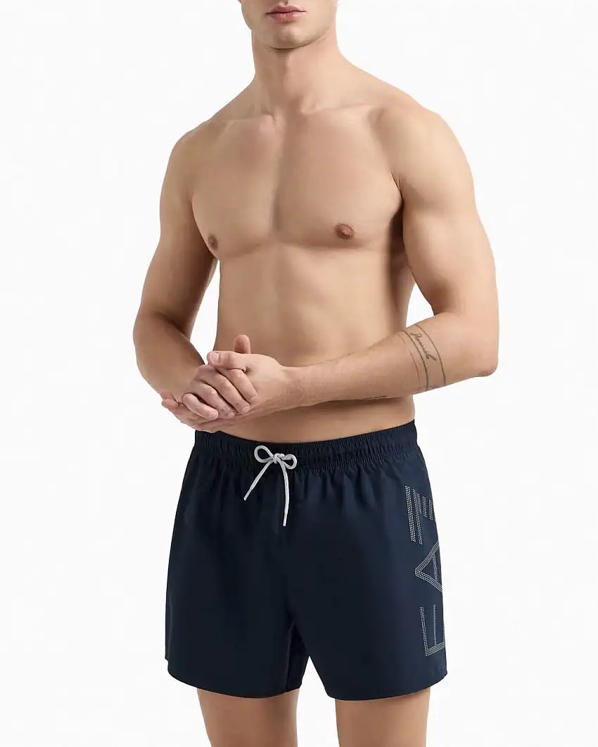 Boxer mare EA7 blu con maxi logo sul fianco sinistro