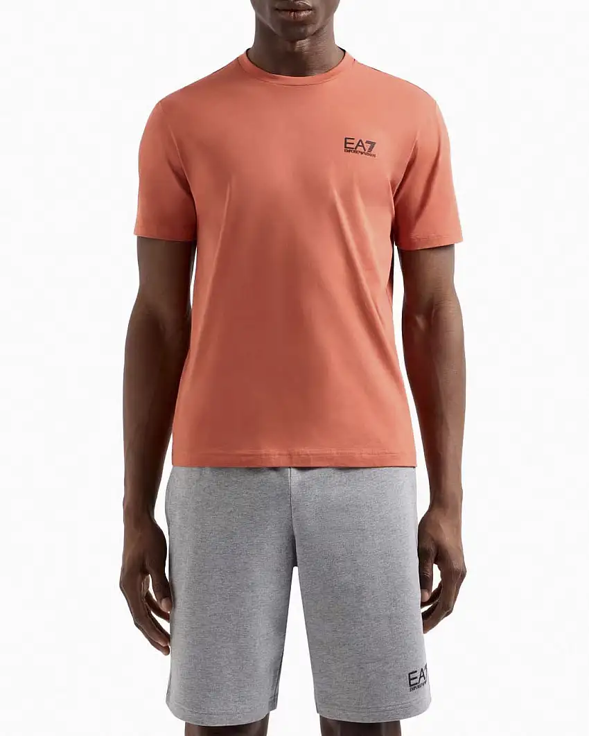 T-shirt EA7 arancione mezza manica in puro pima cotton