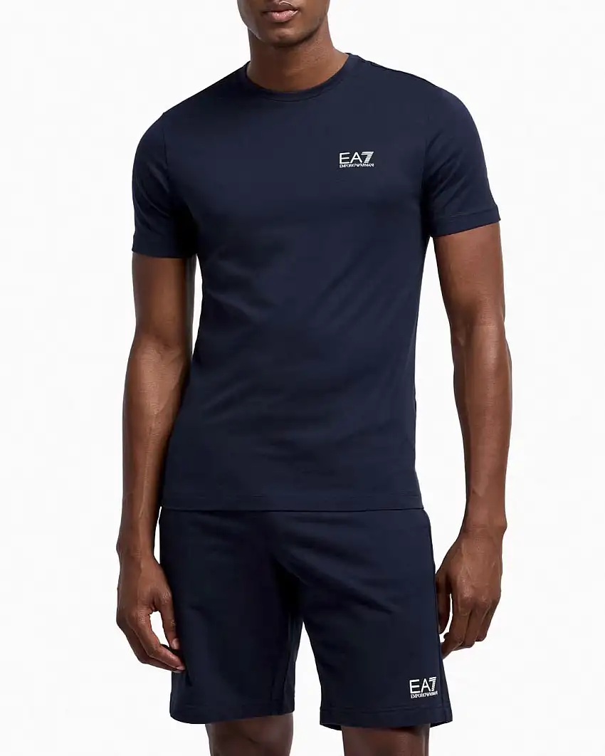 T-shirt EA7 blu mezza manica in puro pima cotton