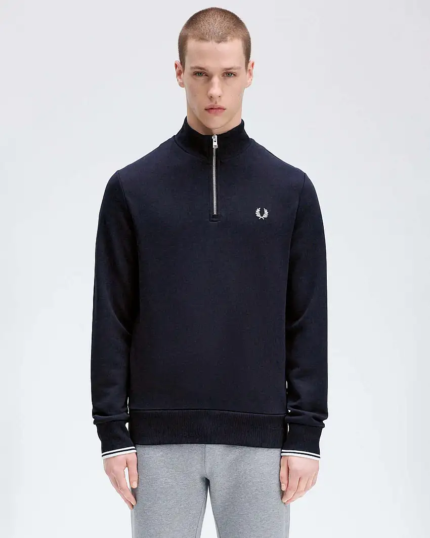 Felpa Fred Perry blu in cotone con apertura a mezza zip