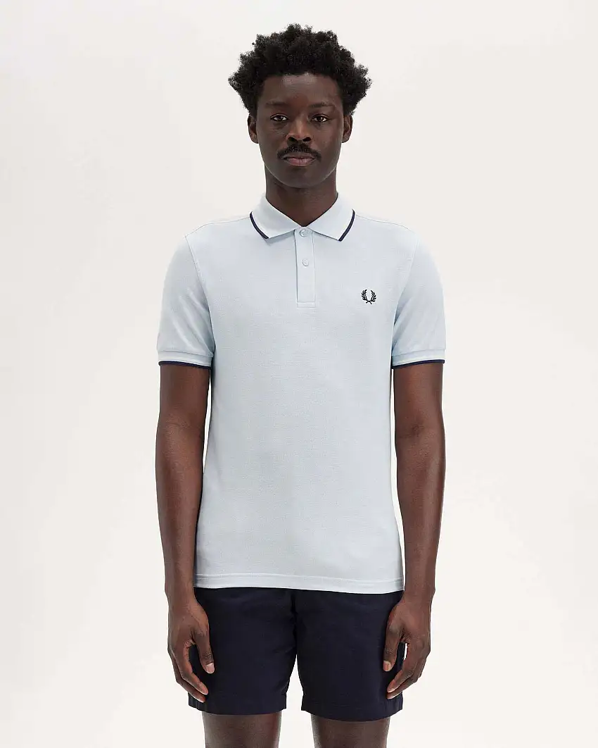 Polo mezza manica Fred Perry azzurra con bordino bianco e blu