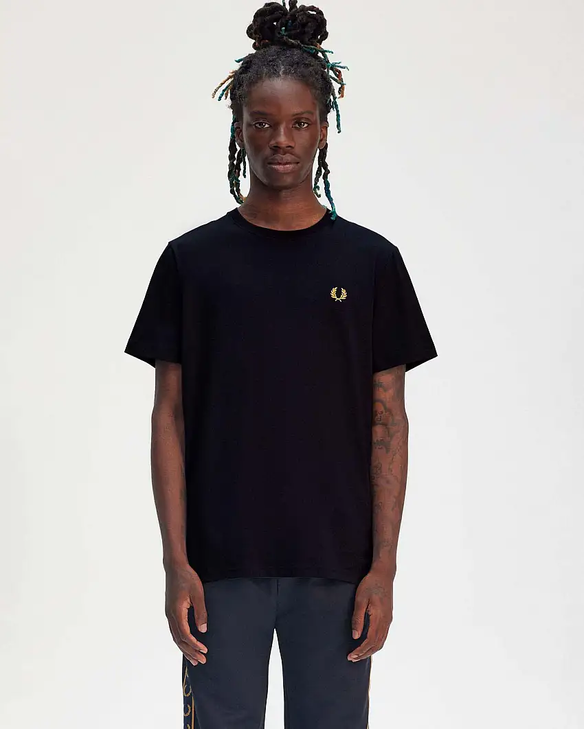 T-shirt mezza manica Fred Perry blu tinta unita con logo oro