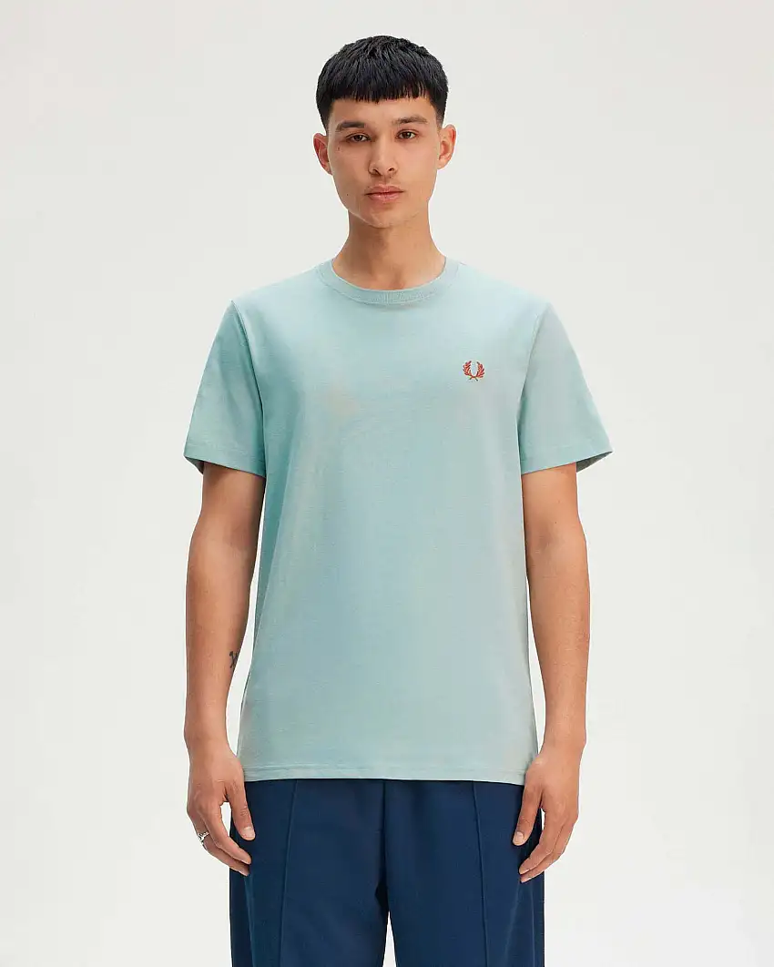 T-shirt mezza manica Fred Perry color acqua tinta unita