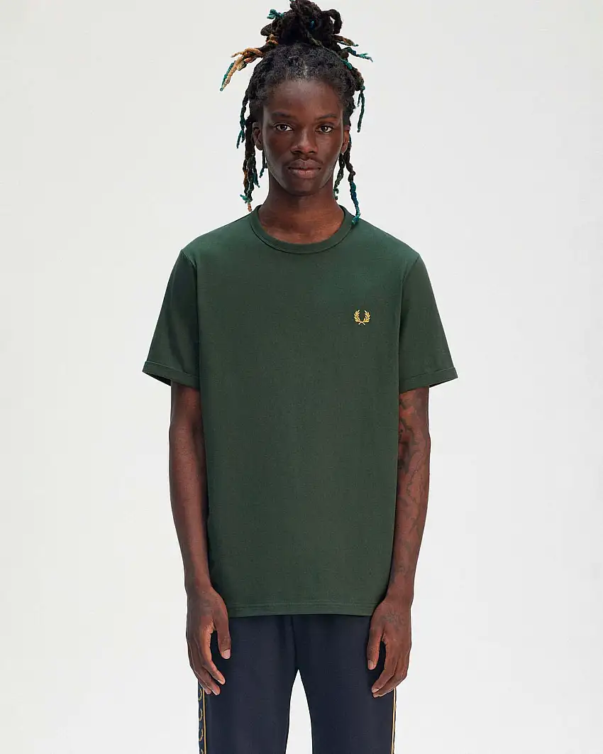 T-shirt Fred Perry mezza manica verde militare tinta unita