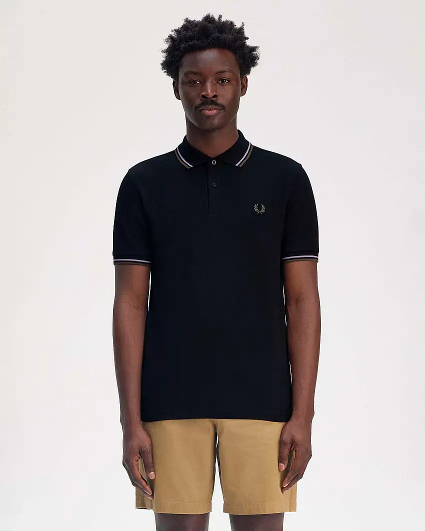 Polo mezza manica Fred Perry blu con bordino militare e lilla