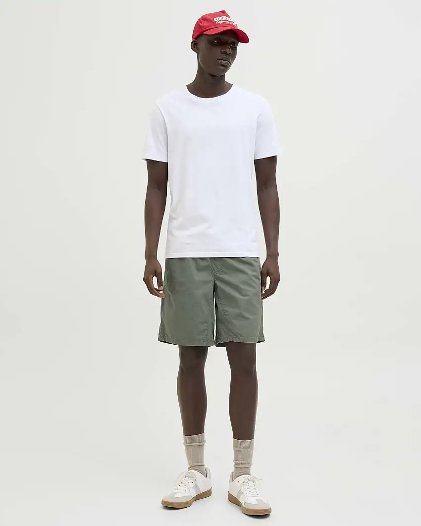 Bermuda Jaiden Jack & Jones verde militare regular-fit in tessuto fiammato di puro cotone con coulisse ed elastico inserito