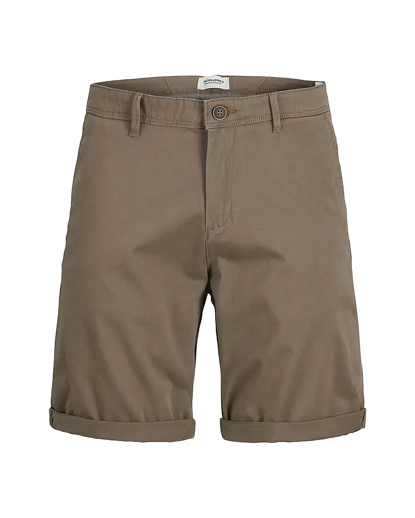 Bermuda chino Bowie Jack & Jones color fango in gabardina di cotone stretch con risvolto