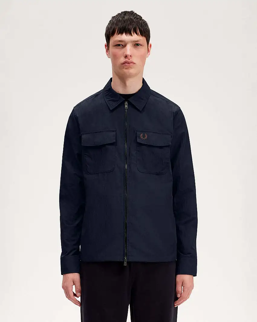 Giacca overshirt Fred Perry blu in tessuto crinkle