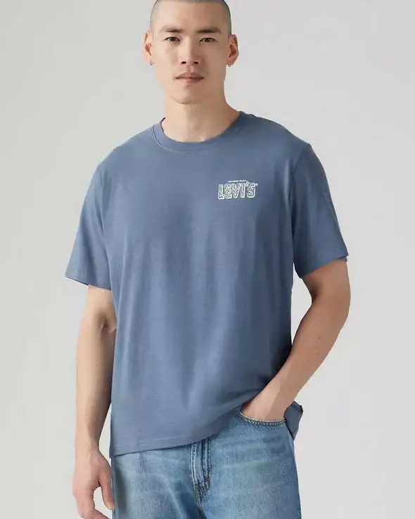 T-shirt mezza manica Levi's avio con logo vintage piccolo sul petto e maxi sul retro