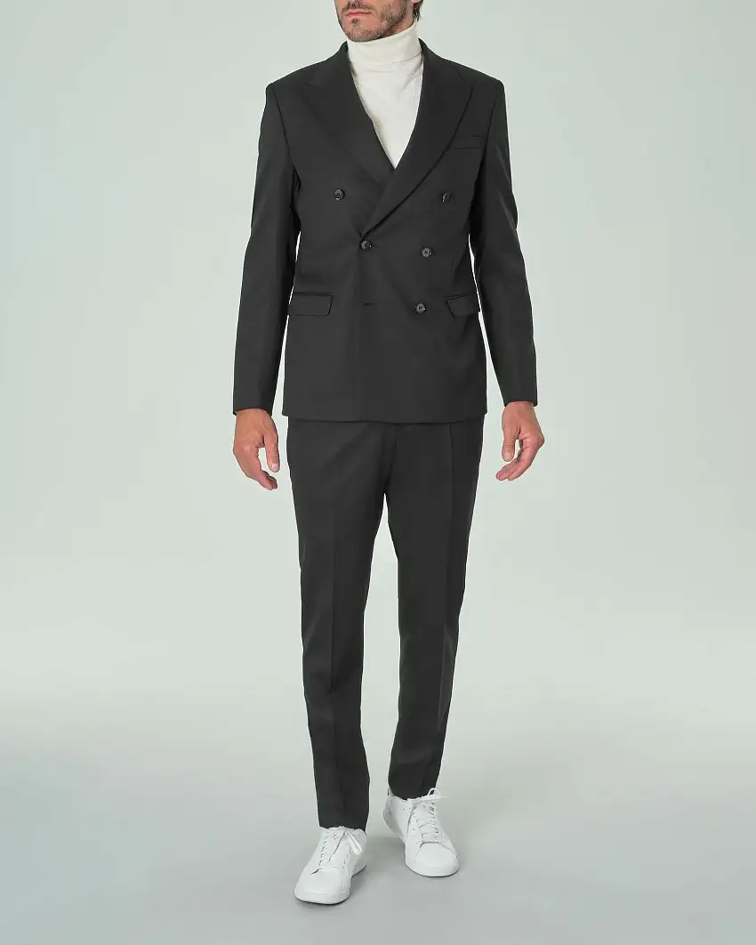 Abito doppiopetto Paul Baker nero in tela di lana stretch con rever a lancia