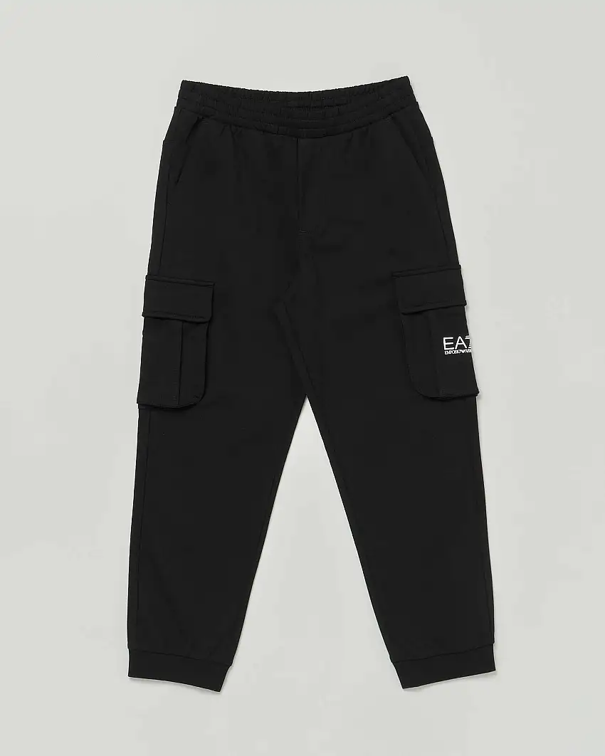 Pantalone cargo EA7 nero in felpa di puro cotone