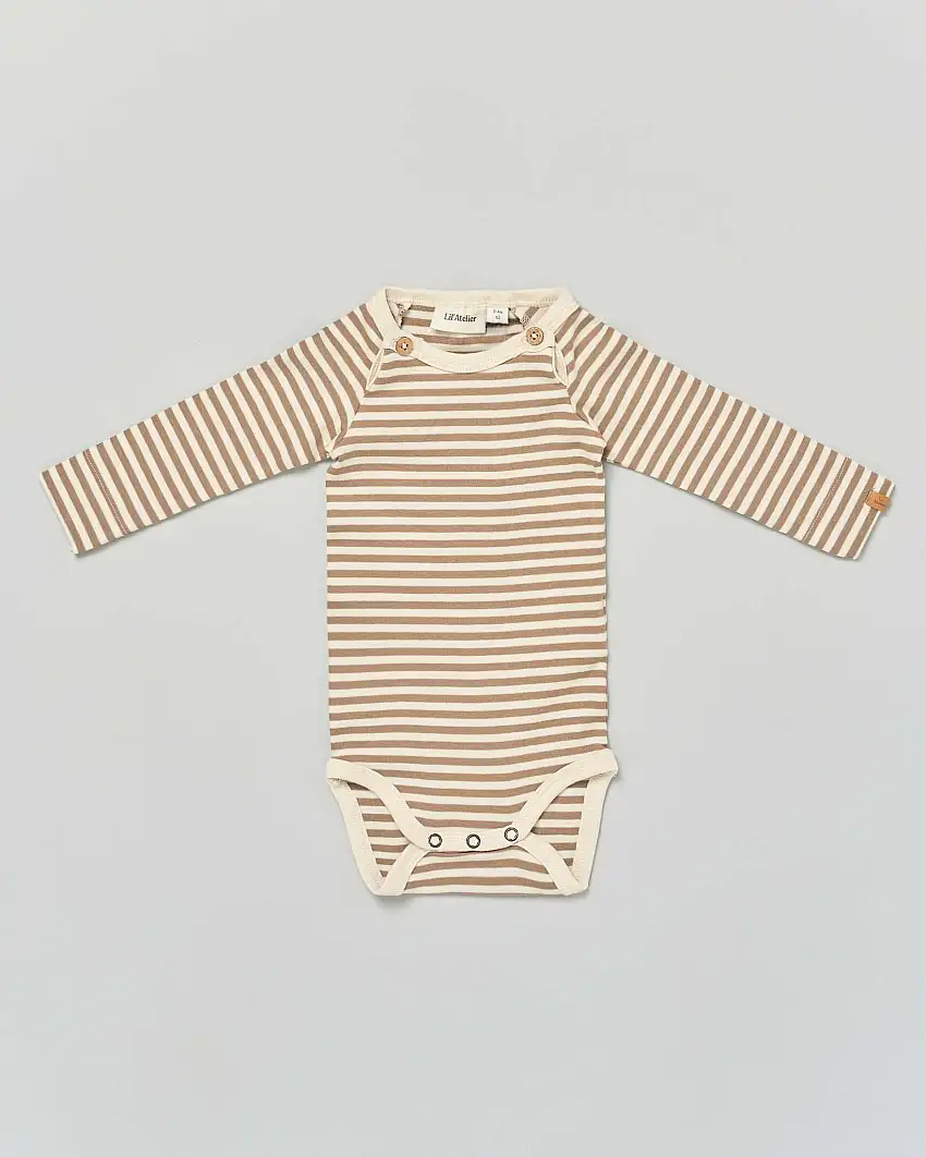 Body Lil'Atelier a righe avorio e noce a maniche lunghe