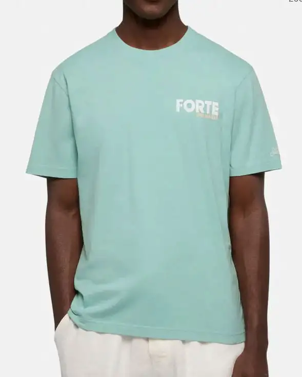 T-shirt MC2 Saint Barth salvia con scritta Forte dei Marmi sul petto e maxi stampa grafica sul retro