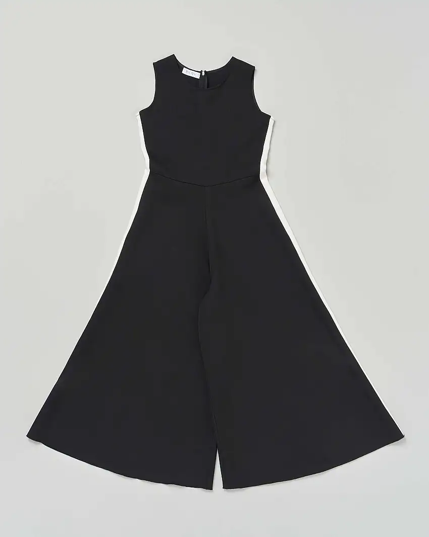 Abito tuta Elsy nero in cady senza maniche con bande bianche