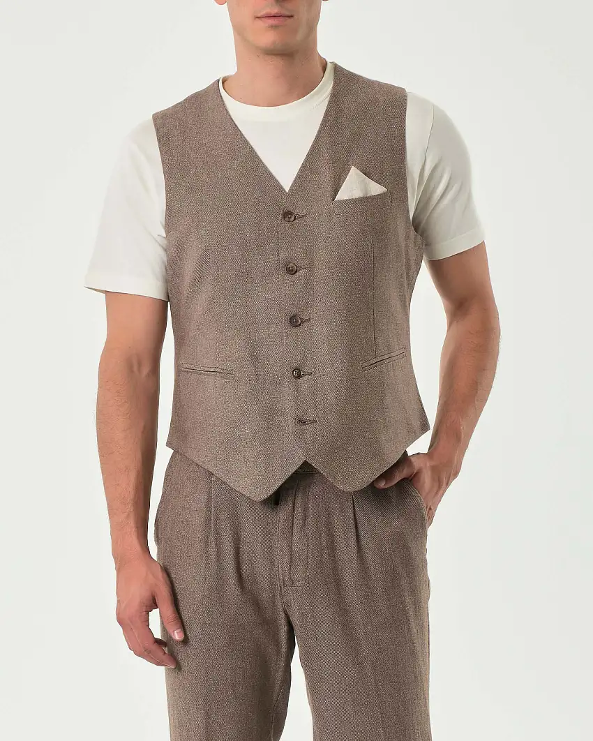 Gilet Alley Docks noce in tessuto diagonale di misto lino e cotone