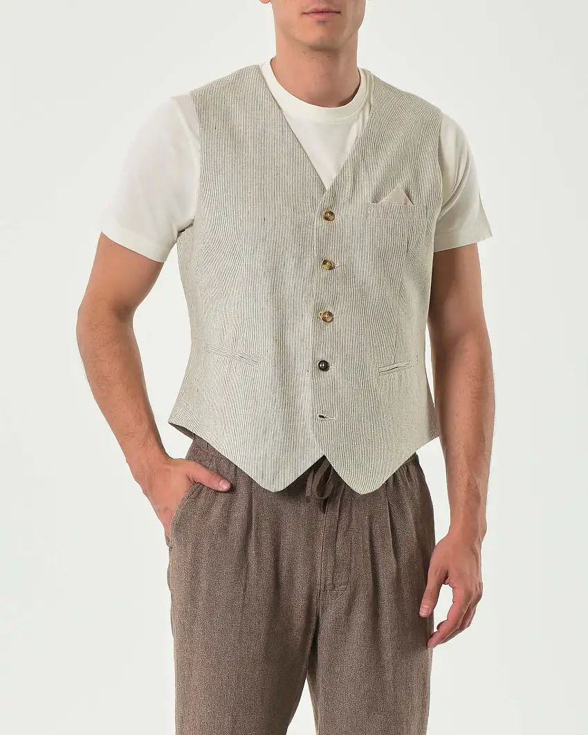 Gilet Alley Docks bastoncino panna e grigio in misto lino e cotone