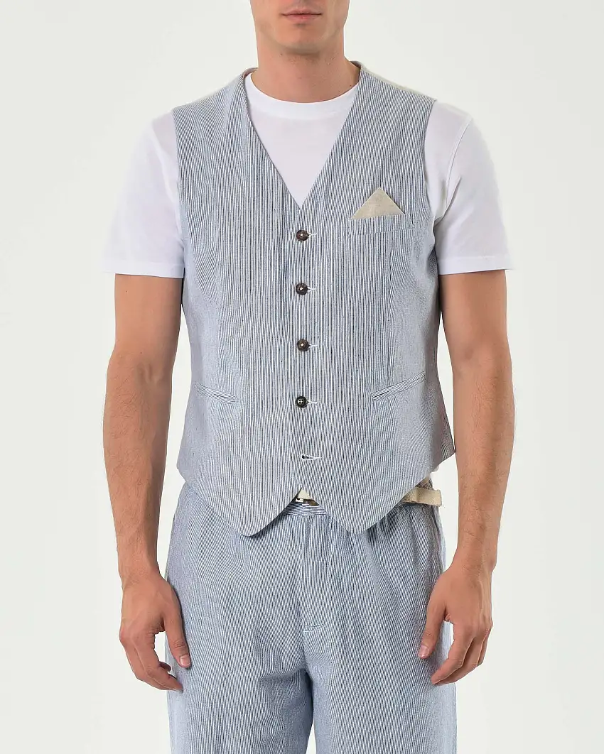 Gilet Alley Docks bastoncino panna e azzurro in misto lino e cotone