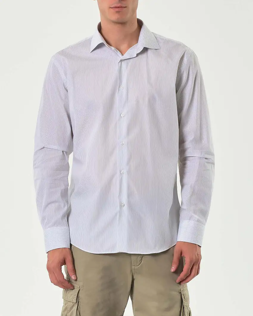 Camicia Ashki.i bianca micro riga in puro cotone