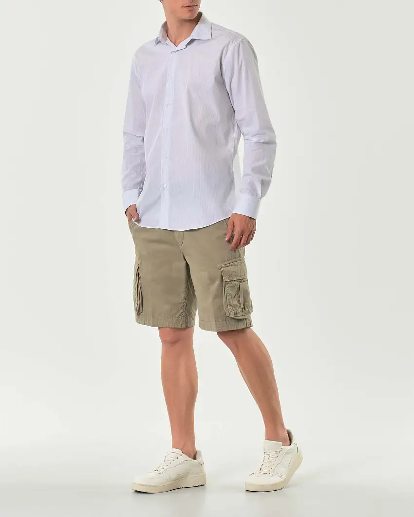 Bermuda Ashki.i sabbia tasconato in gabardina leggera di puro cotone